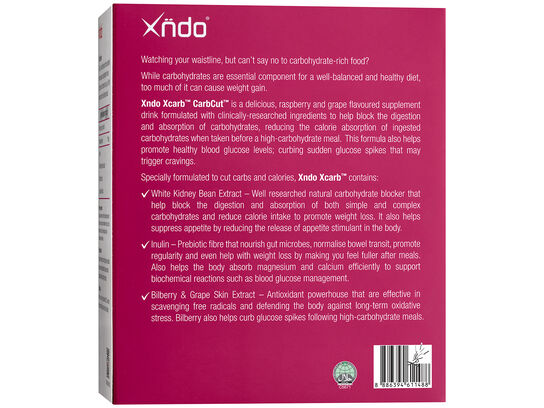 Xndo Xcarb Raspberry Grape Carb Blocker - Back Panel Pkg Box